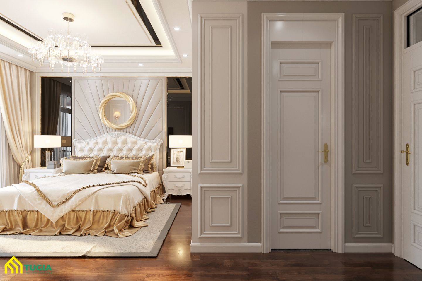 Phòng ngủ master sang trọng kết hợp với những đường nét phào chỉ vô cùng tinh tế