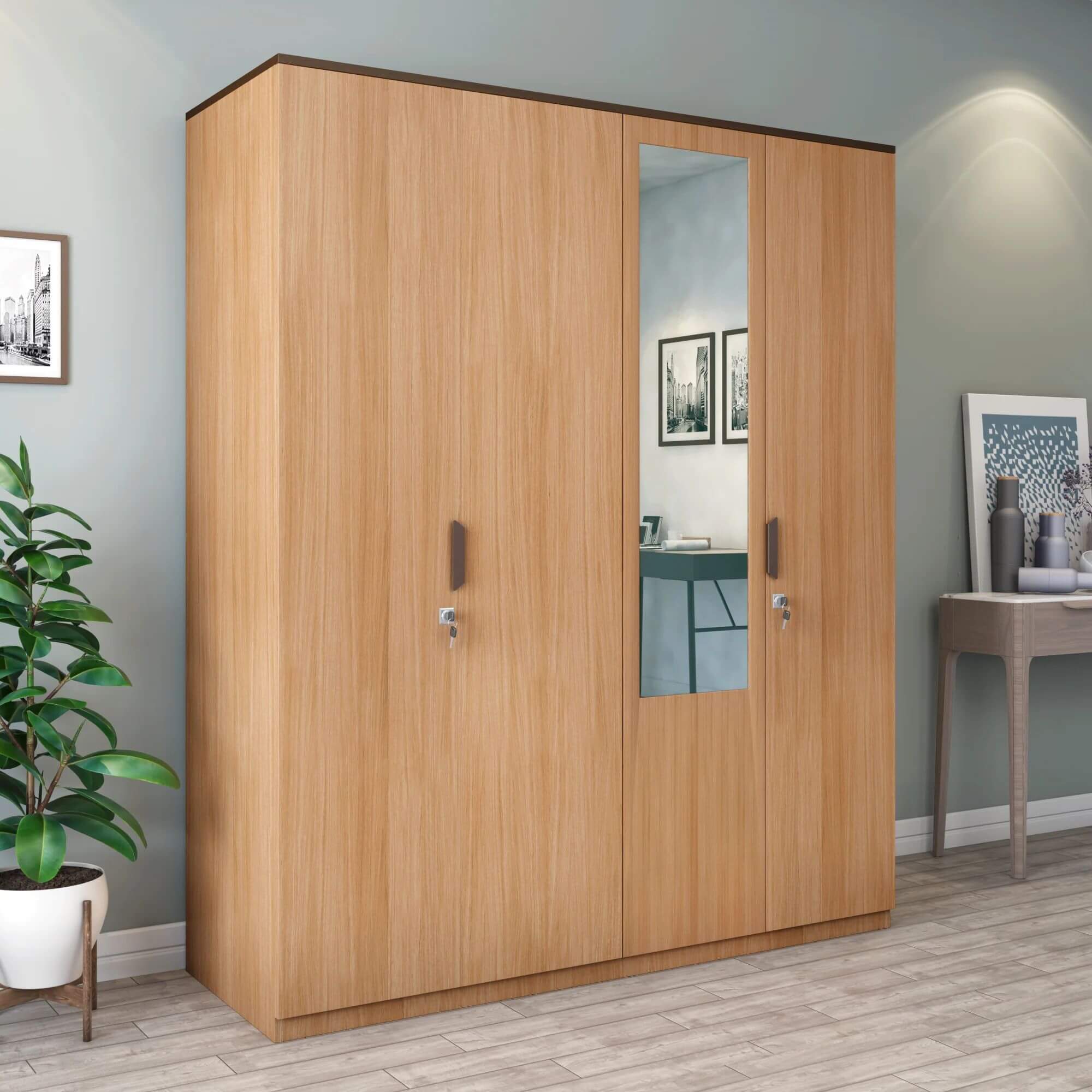 Chất liệu gỗ tự nhiên giúp cho thiết kế tủ quần áo phòng ngủ hiện đại sang trọng hơn