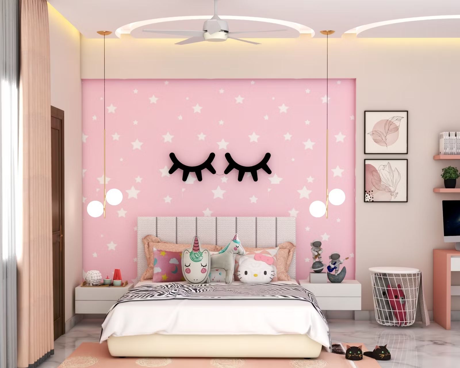 Mẫu phòng ngủ nhỏ đẹp cho bé gái tone hồng đáng yêu