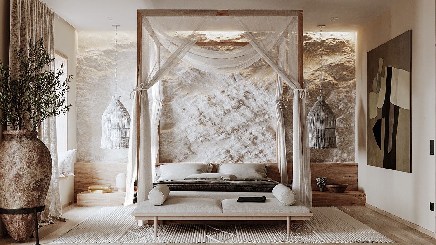 Nội thất cho phòng ngủ nhỏ phong cách Wabi Sabi