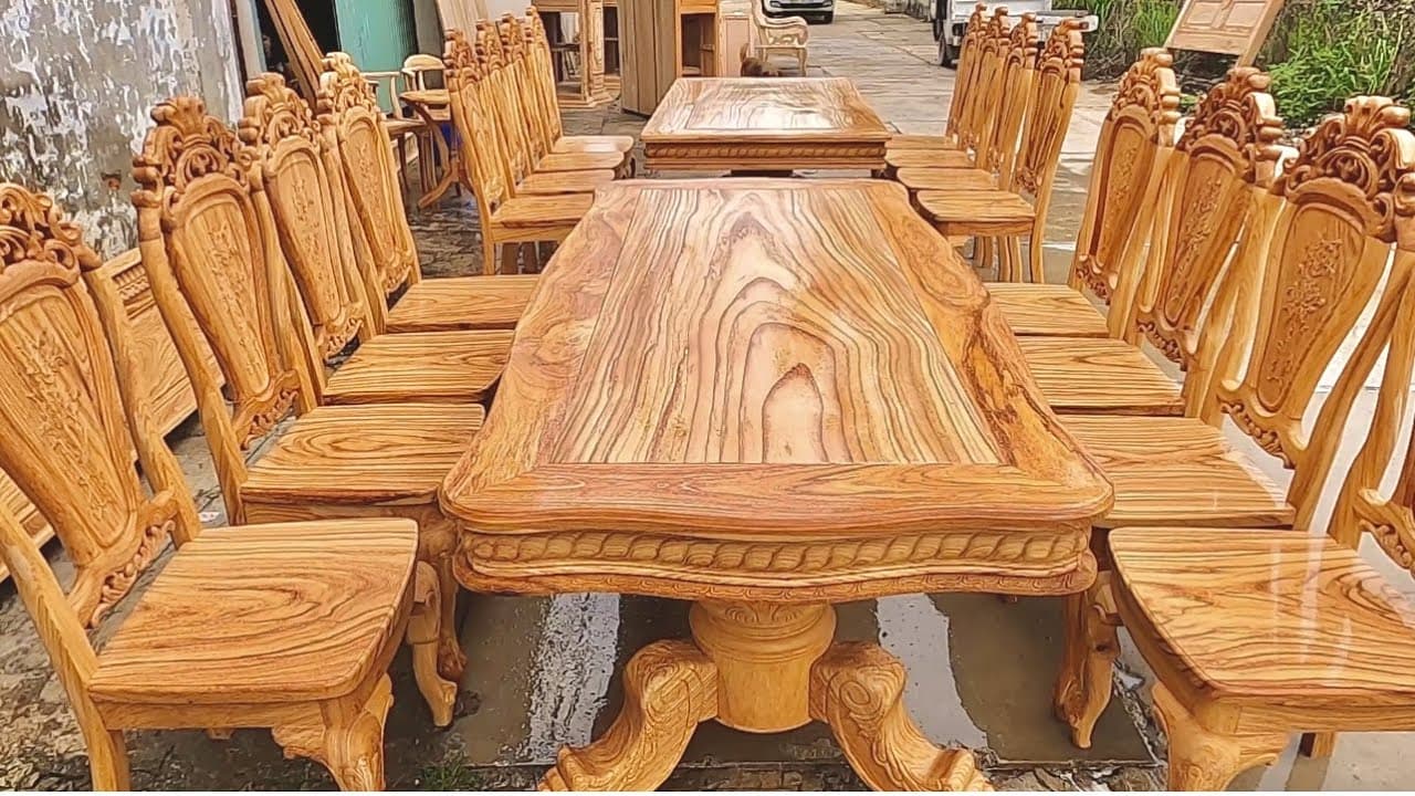 Chiêm ngưỡng mẫu bàn ăn gỗ gõ đỏ 8 ghế sang trọng