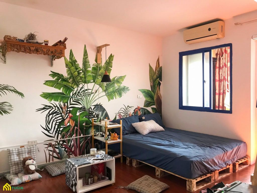 Sử dụng giấy dán tường decor phòng ngủ Chill phong cách Tropical