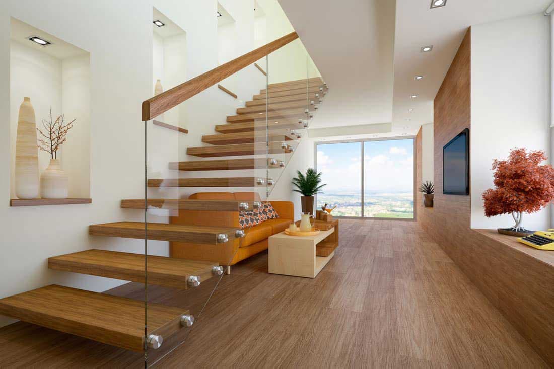 Thiết kế cầu thang kính cường lực làm tăng thẩm mỹ và độ sáng sủa cho căn phòng 