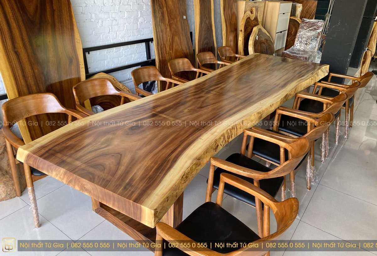 Mặt bàn gỗ me tây nguyên tấm 12 chỗ thích hợp cho thiết kế cổ điển, tân cổ điển