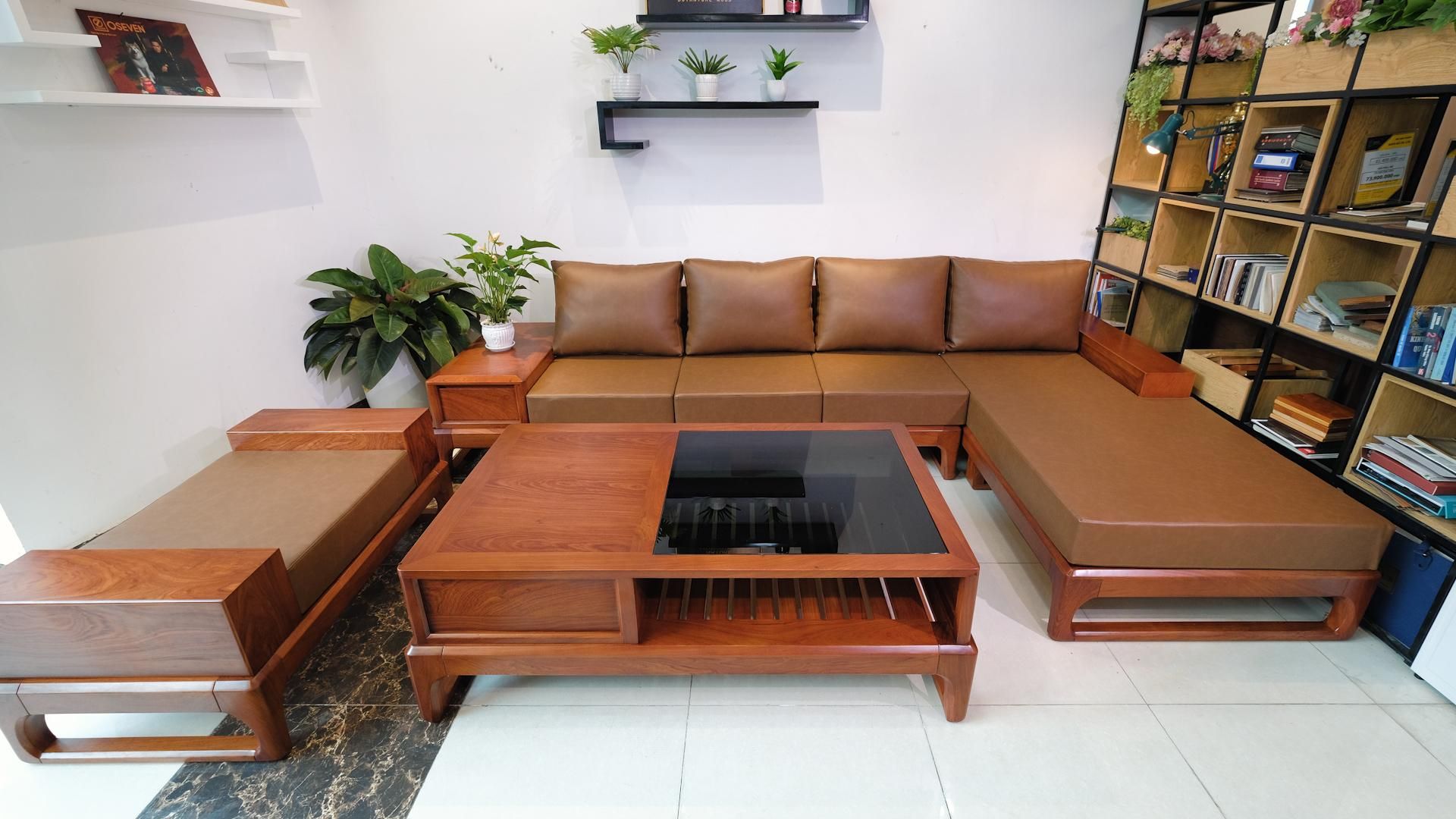 Sofa gỗ chữ L nguyên khối