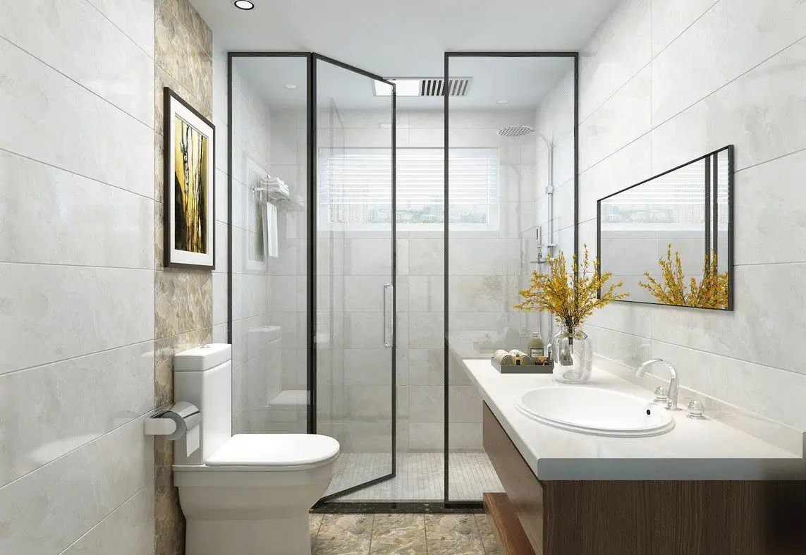 Phòng tắm thoáng đãng hơn khi sử dụng mẫu gạch ốp nhà tắm nhỏ hoạt tiết màu trắng