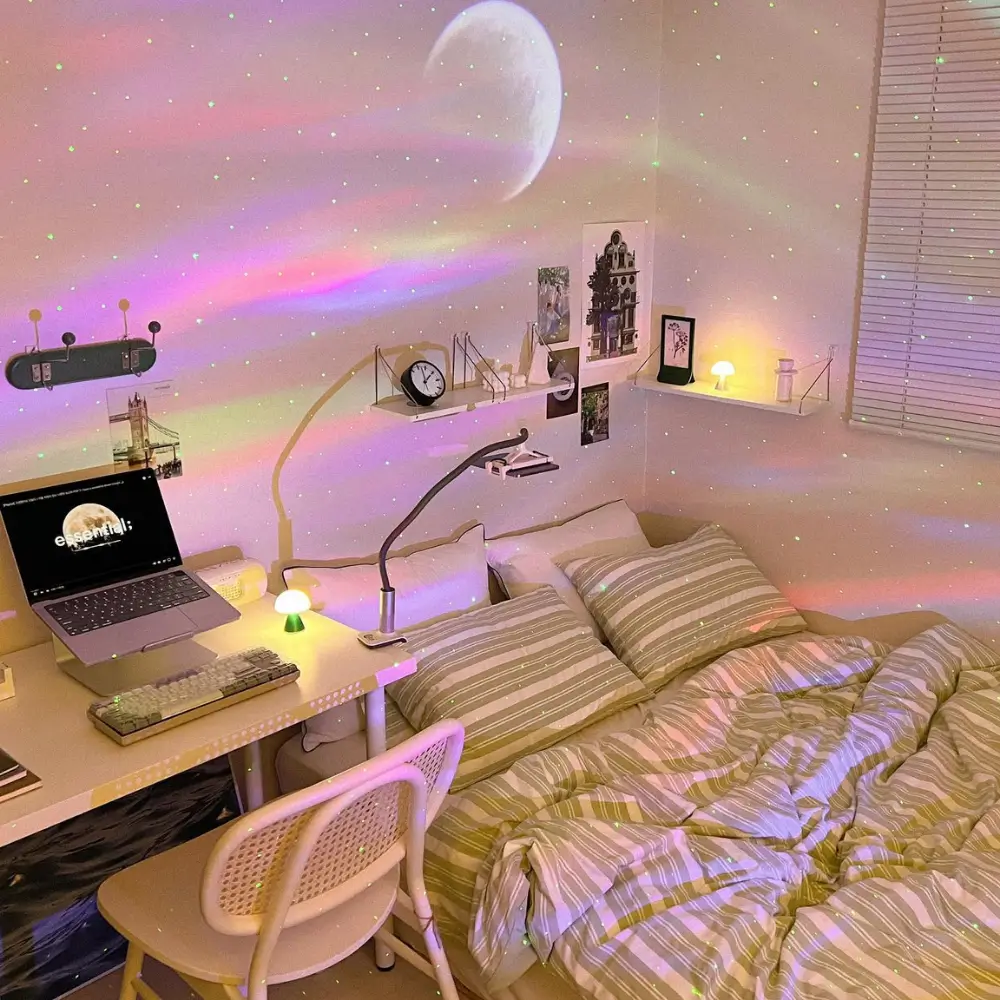 Trang trí phòng ngủ nhỏ cho nữ bằng đèn led nổi bật