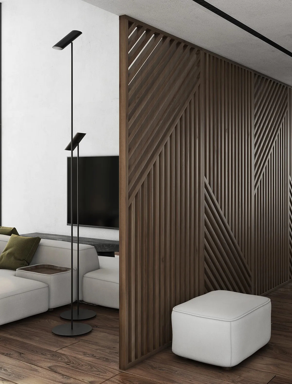 Mẫu vách ngăn bằng gỗ hiện đại cho phòng khách