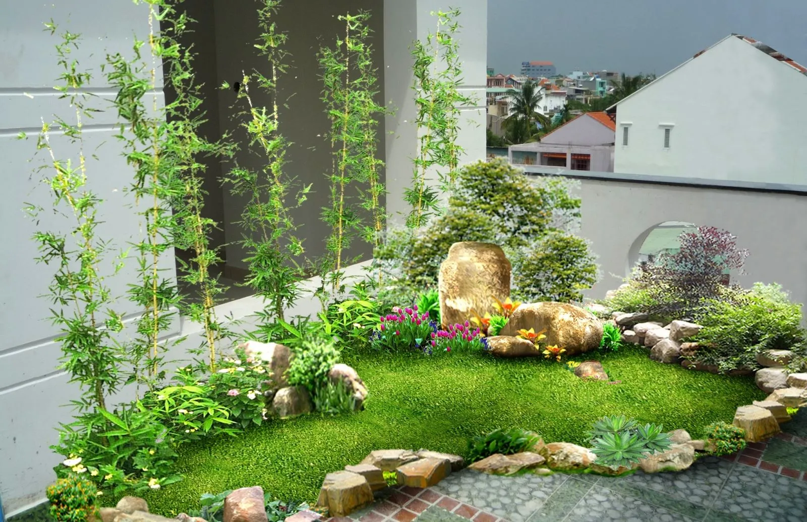 Tiểu cảnh sân vườn mini là mẫu thiết kế sân vườn thu nhỏ