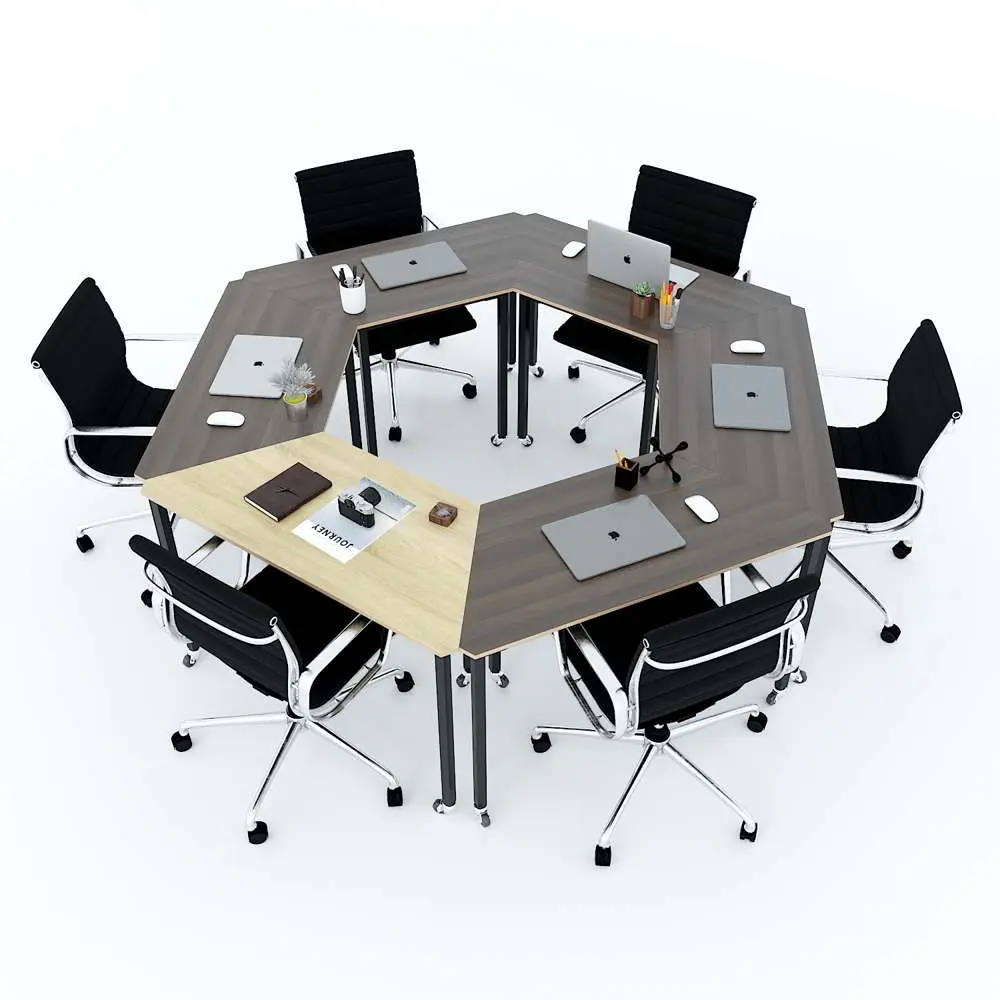 Thiết kế cụm bàn làm việc 6 người hình lục giác thông minh