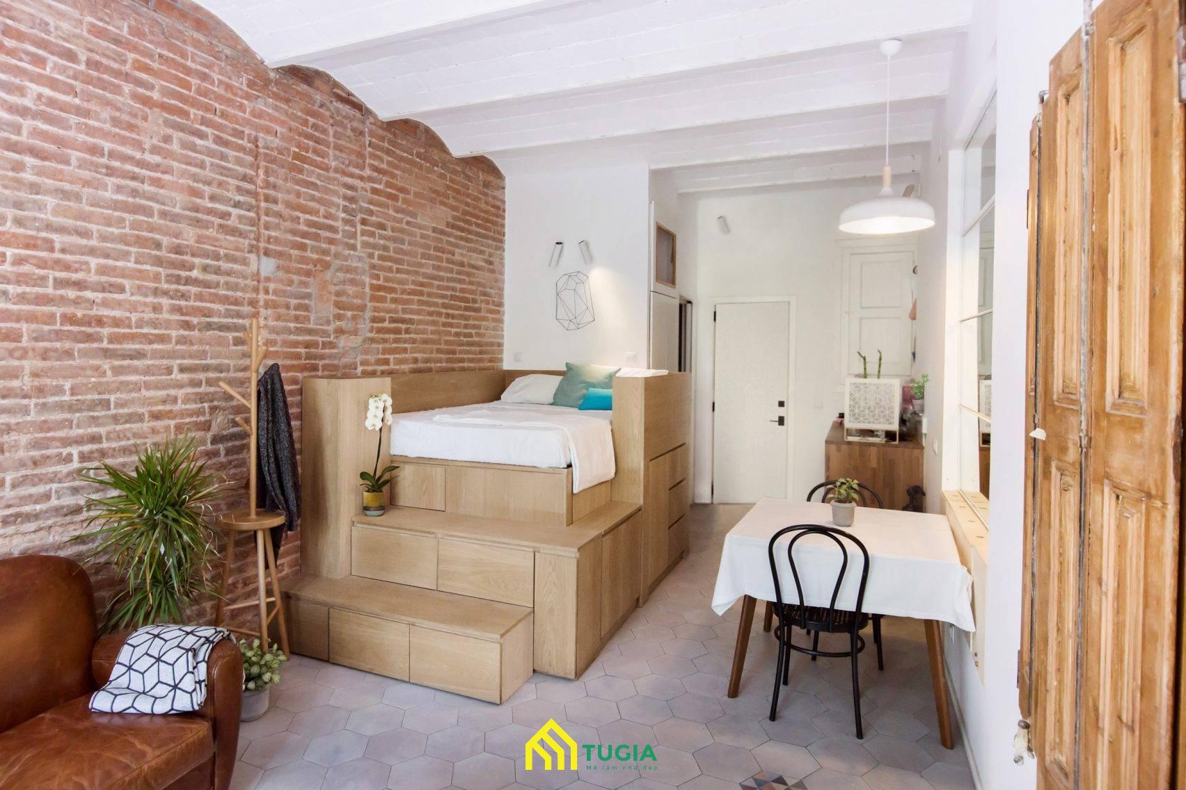 Mẫu thiết kế căn hộ mini 15m2 thông minh dành cho nhà ống của Nội thất Tứ Gia