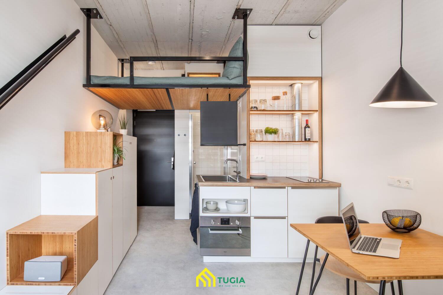 Thiết kế căn hộ mini 15m2 nên bố trí gác lửng để tận dụng tối đa không gian
