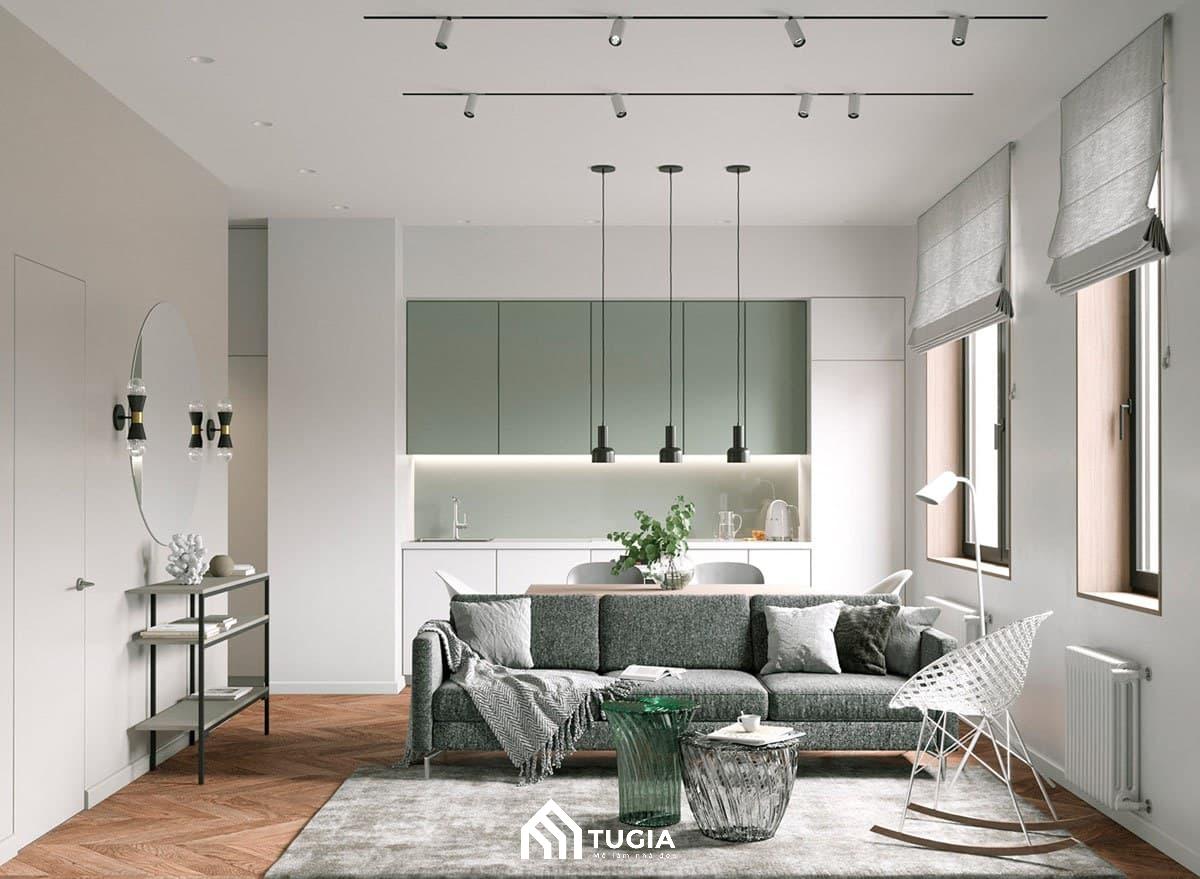 Thiết kế phòng khách nối liền phòng bếp để tận dụng tối đa diện tích sử dụng cho gia đình bạn