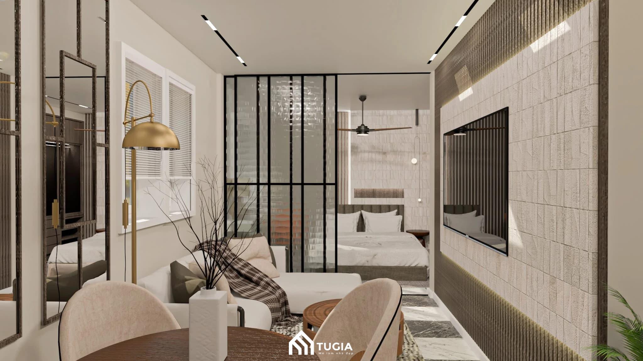 Nội thất căn hộ 35m2 được bố trí sát tường, sắp xếp khoa học tạo nên tính thẩm mỹ