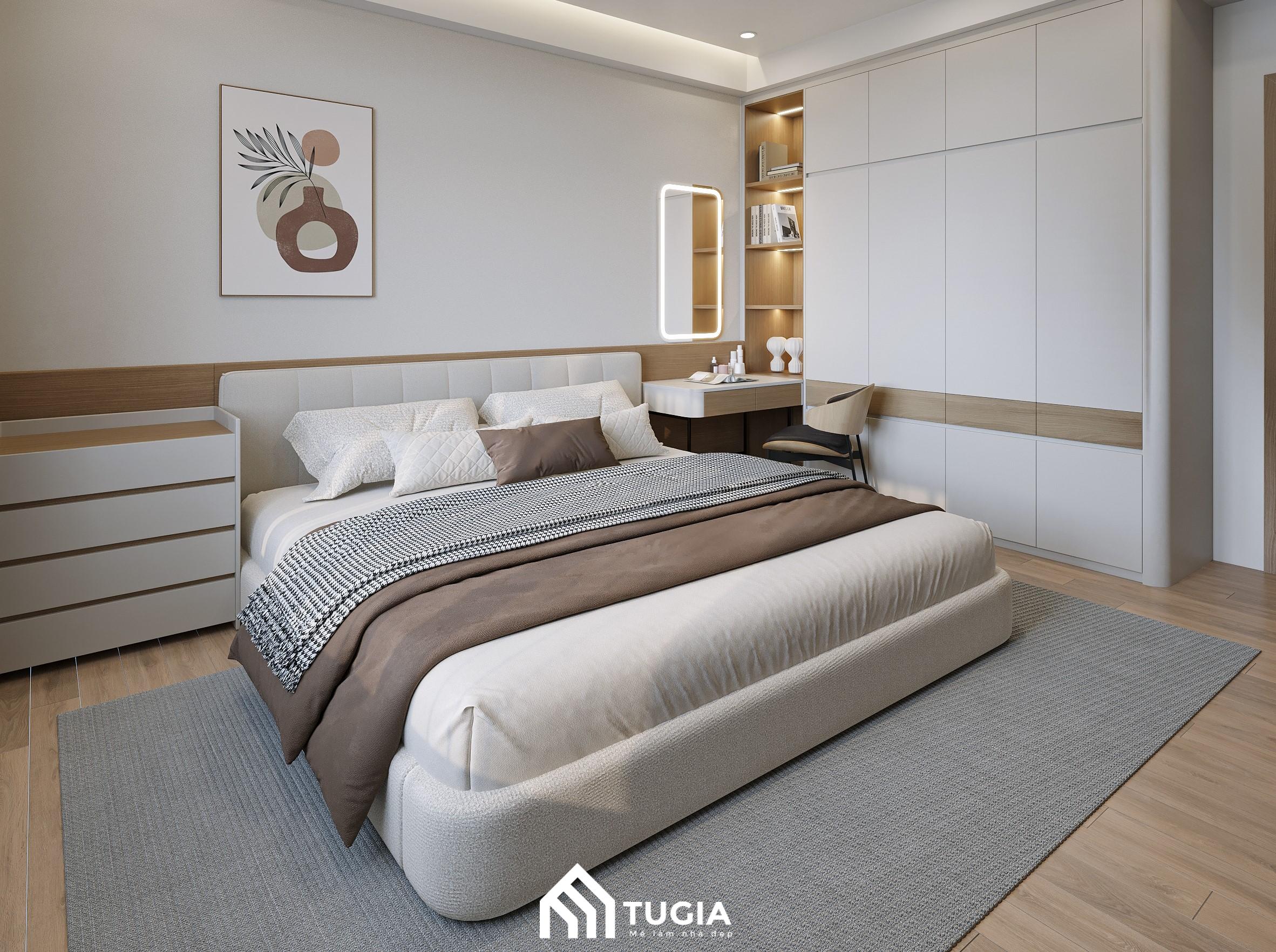 Nội thất Tứ Gia sử dụng hệ thống tủ quần áo cao kịch trần cho phòng ngủ của 2 vợ chồng