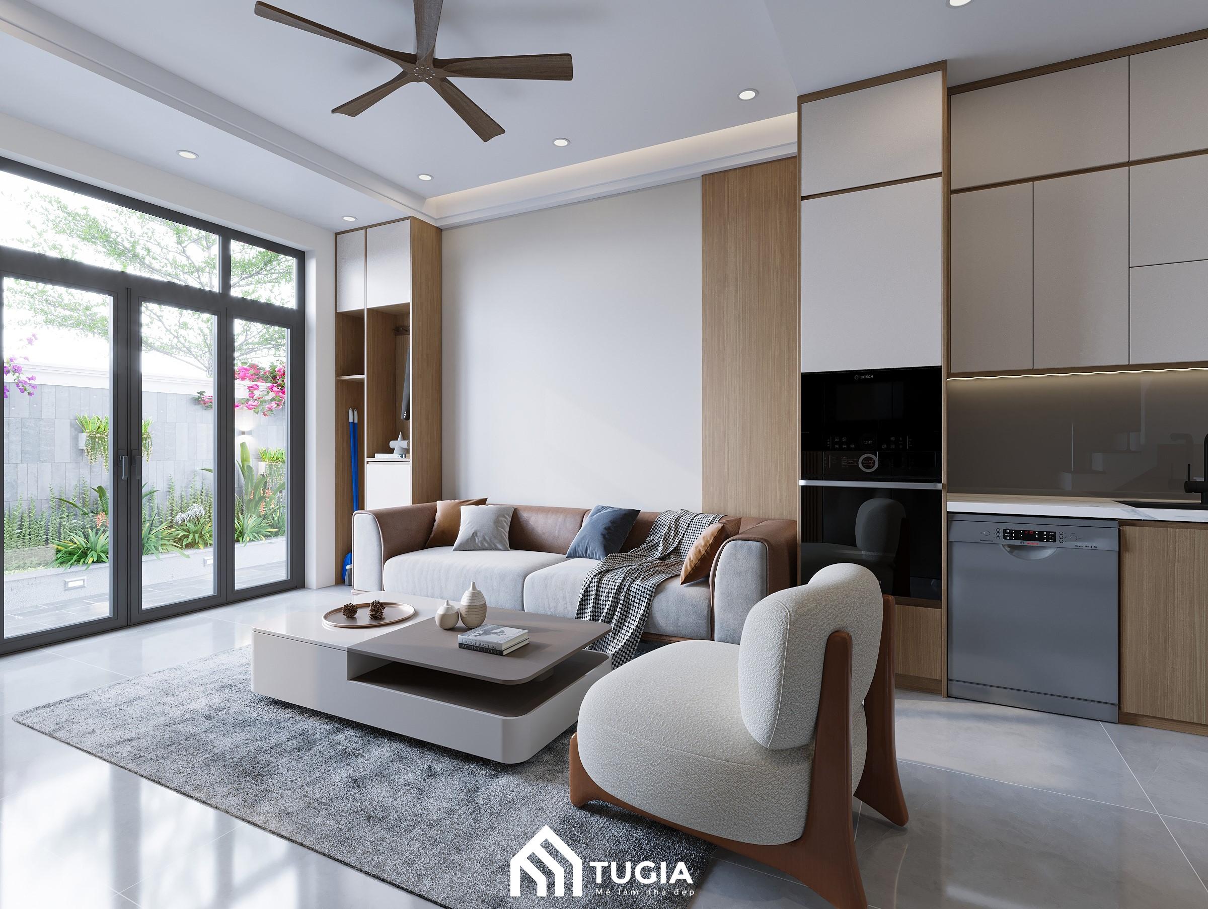 Cửa chính lớn giúp căn nhà tràn gập ánh sáng tự nhiên