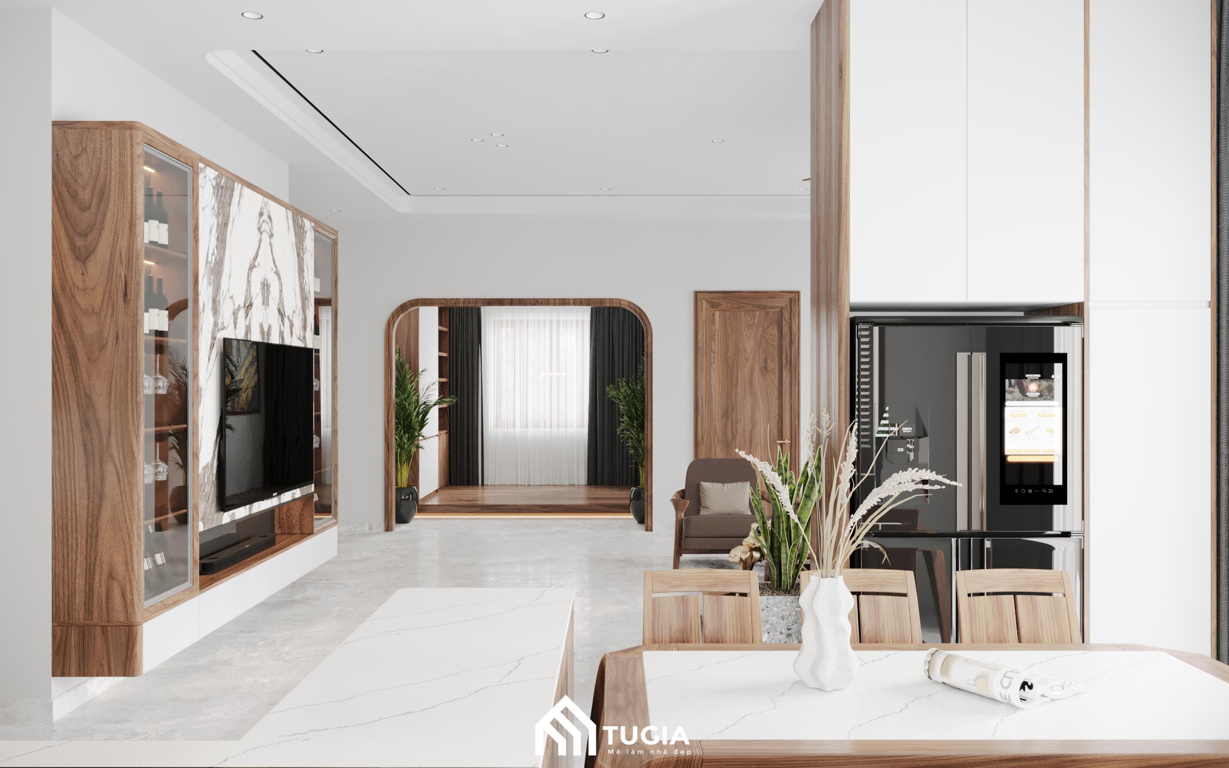 Tổng thể nội thất nhà cấp 4 đều được thiết kế với chất liệu gỗ tự nhiên