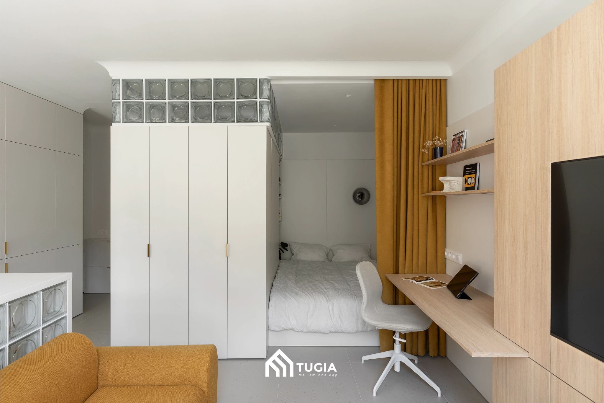 Mẫu thiết kế nội thất căn hộ mini 25m2 phong cách tối giản