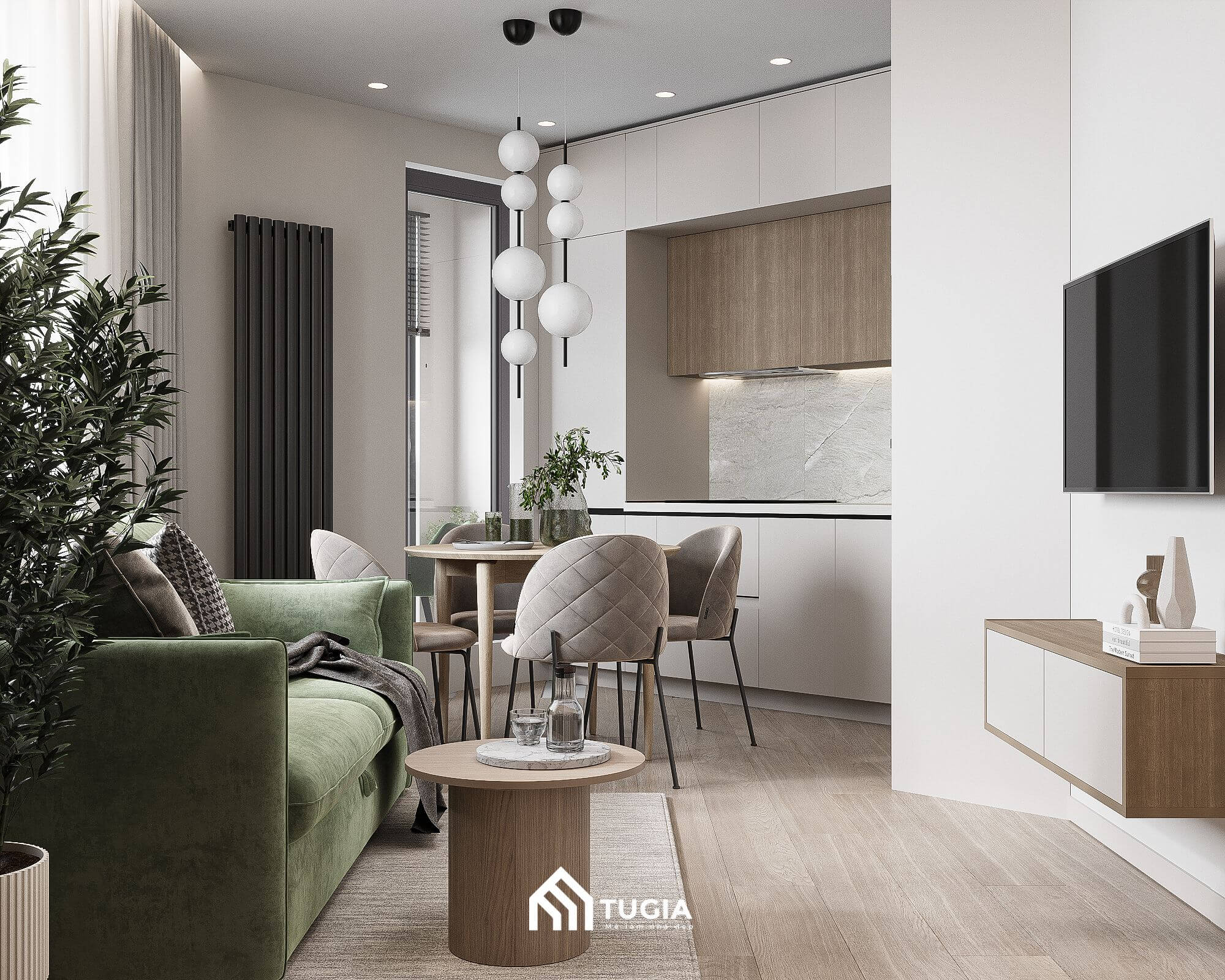 Mẫu không gian chung căn hộ mini 25m2 sang trọng 