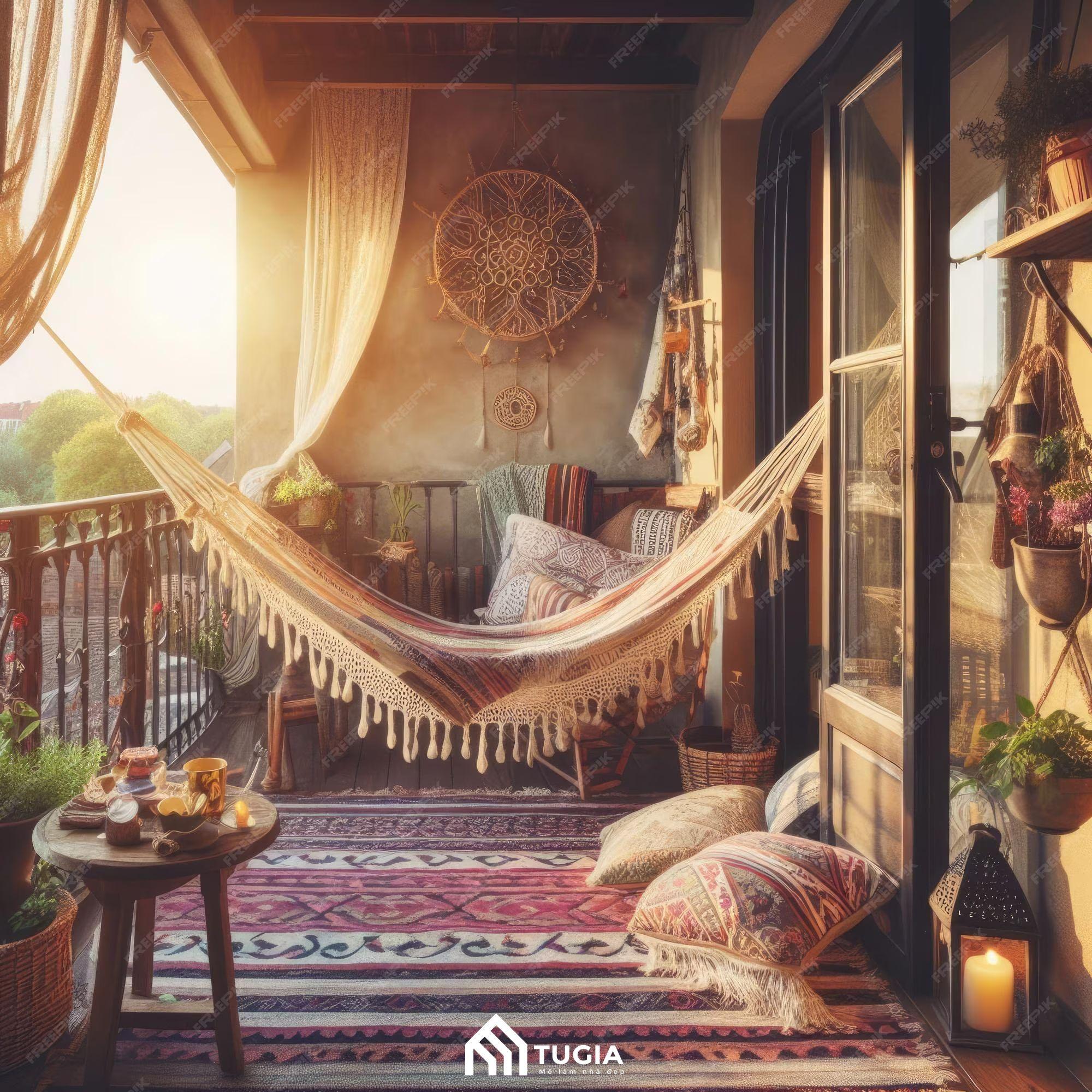 Thiết kế ban công chung cư phong cách Bohemian sẽ sử dụng đồ nội thất phá cách để giúp không gian trở nên độc đáo hơn