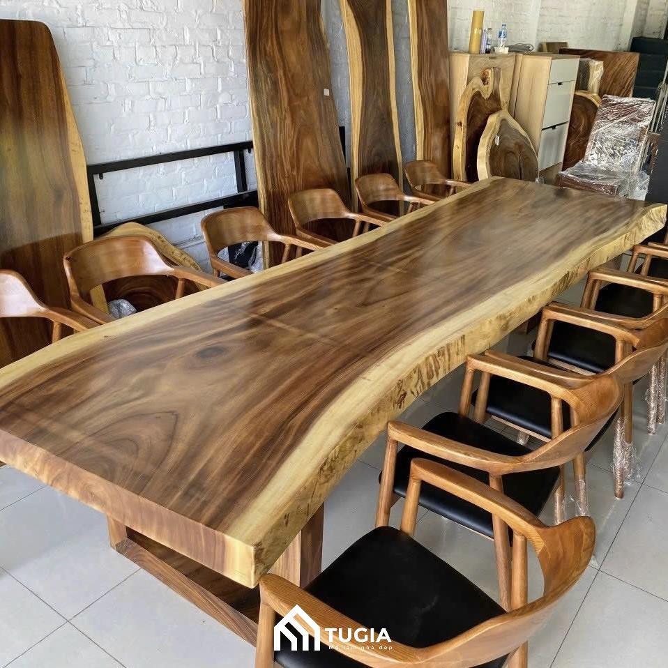 Mặt bàn gỗ me tây nguyên tấm 12 chỗ thích hợp cho thiết kế cổ điển, tân cổ điển