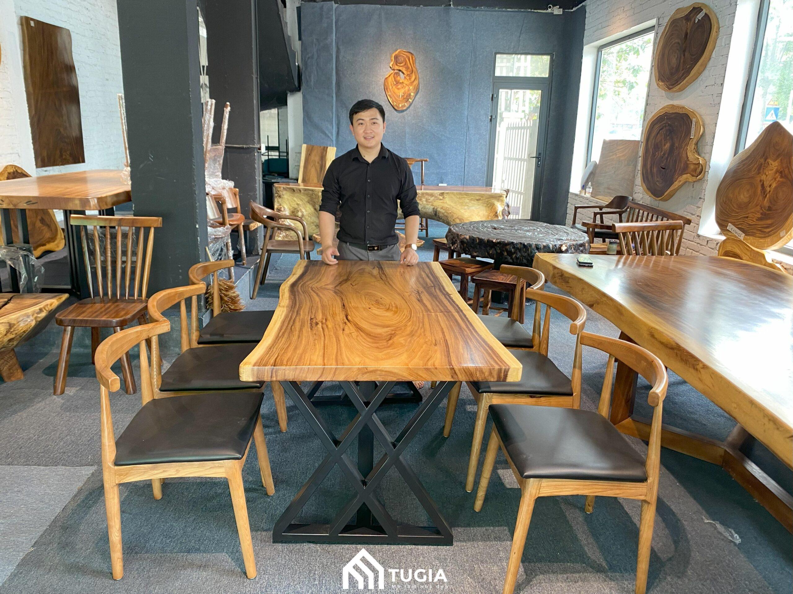Bàn ăn gỗ me tây dài 6 ghế ăn