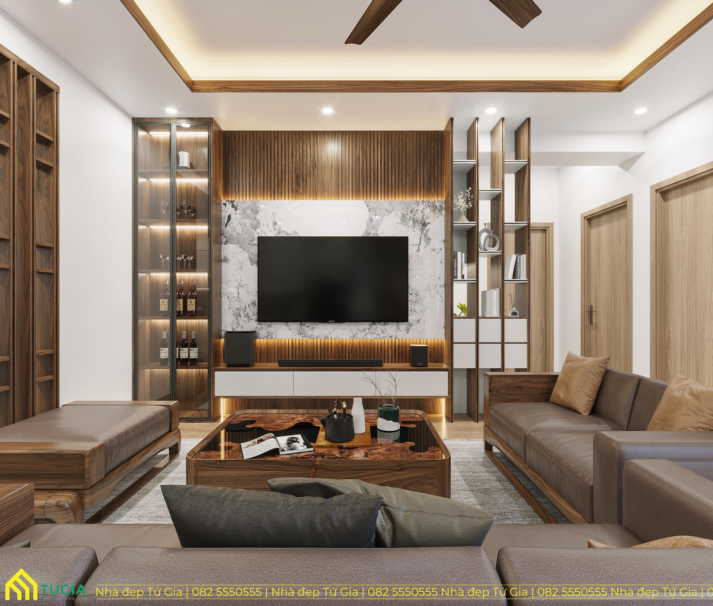 Phòng làm việc nhỏ được ứng dụng 100% chất liệu gỗ óc chó tự nhiên cao cấp