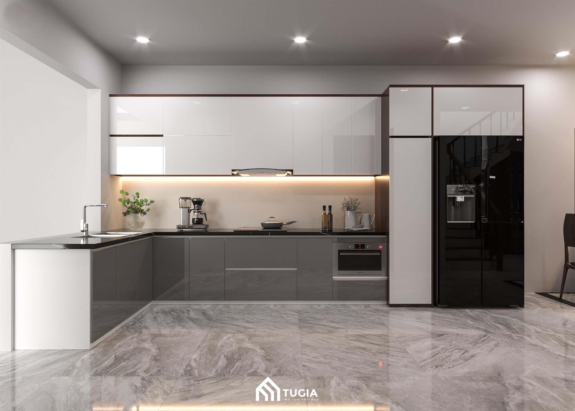 Căn bếp hiện đại với hệ tủ bếp inox cánh kính sang trọng với mức chi phí không quá cao