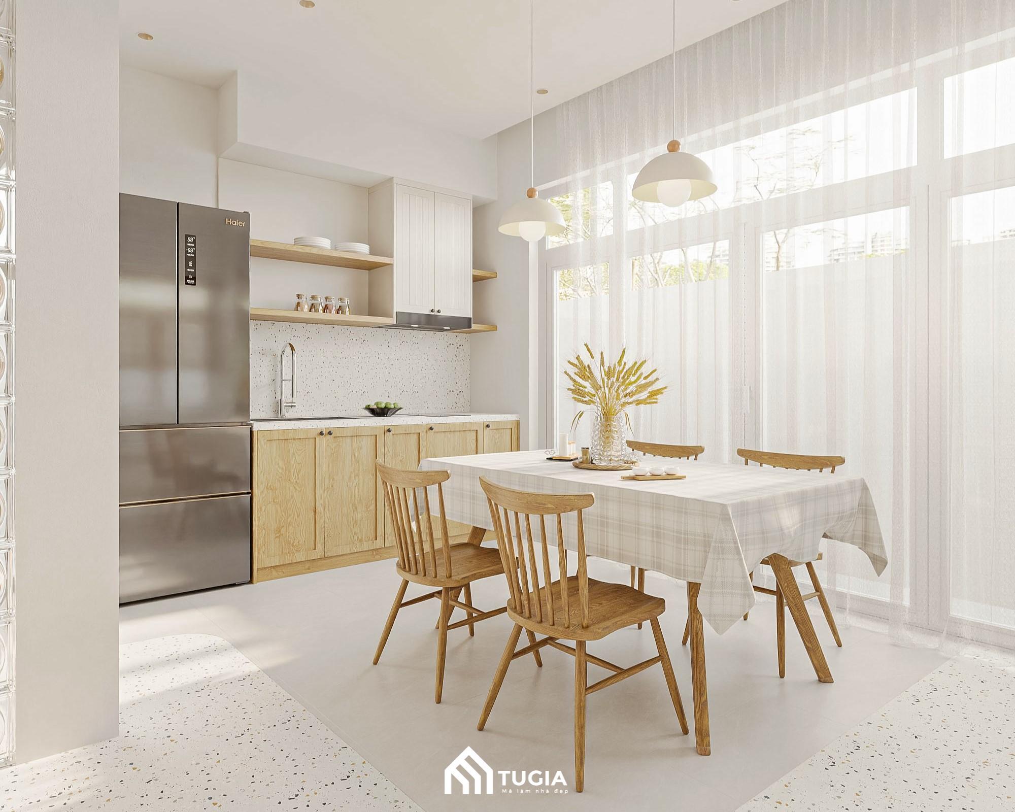 Tận dụng tối đa những khoảng tường trống để treo dụng cụ bếp giúp không gian bếp trở nên gọn gàng, ngăn nắp hơn