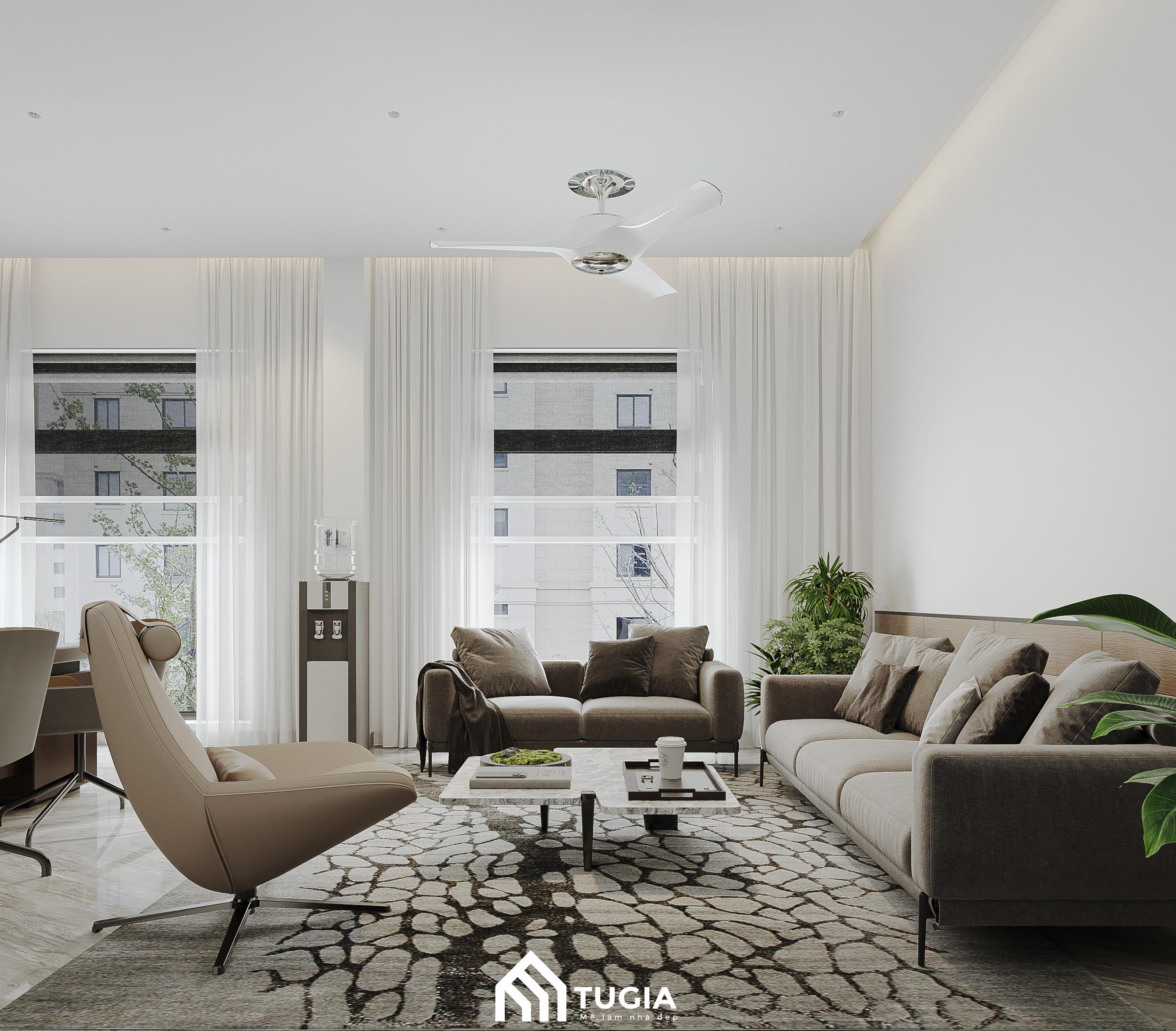 Nội thất Tứ Gia bố trí phòng khách chung cư cao cấp độc đáo kết hợp ghế sofa và thảm lông