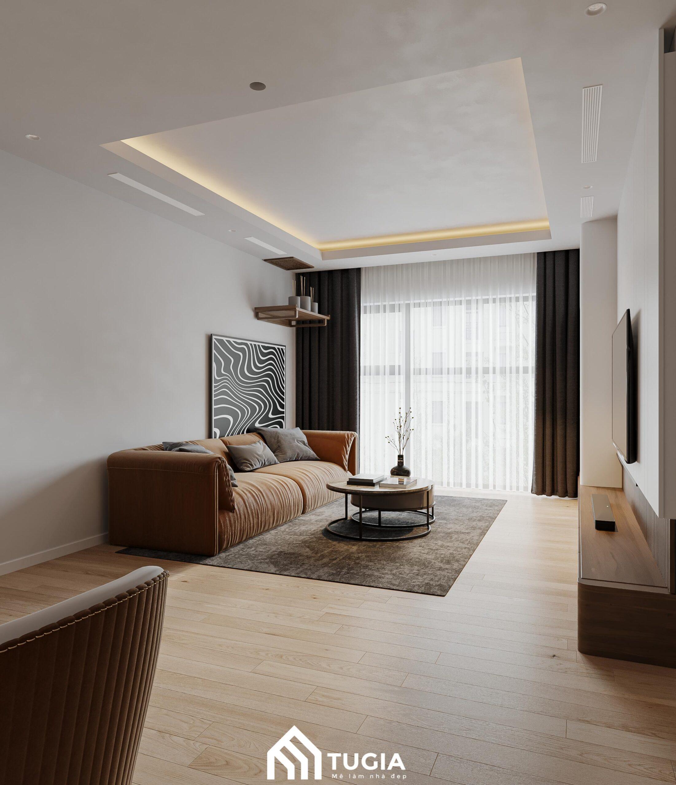 Sofa đơn được bố trí sát tường, kết hợp tranh nghệ thuật để tạo điểm nhấn cho không gian