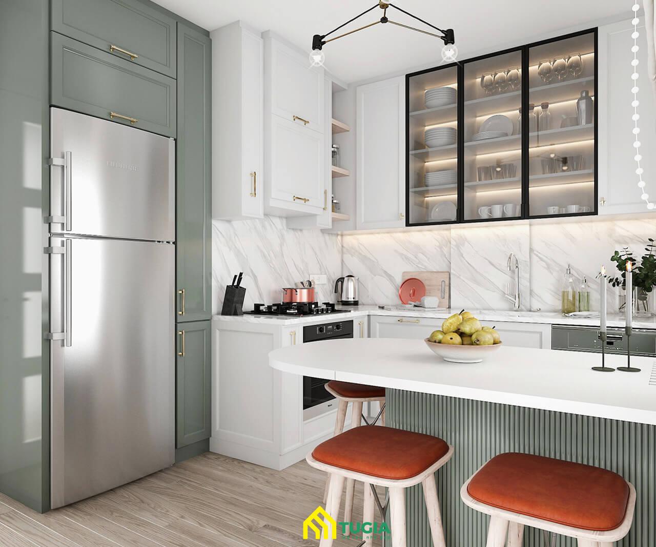 Mẫu decor nhà bếp nhỏ đơn giản, hiện đại của Nội thất Tứ Gia