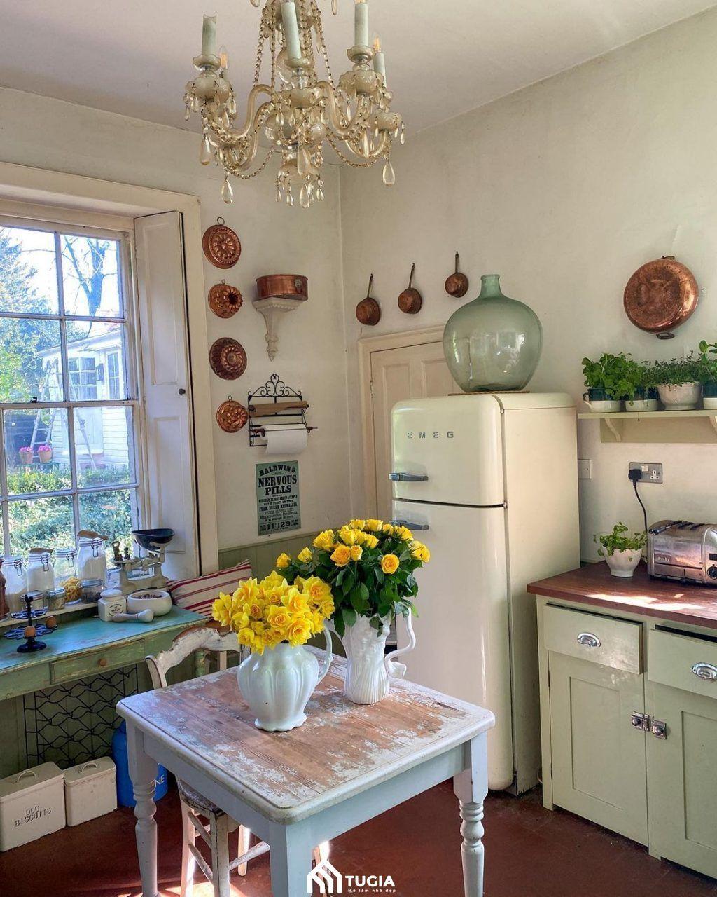 Mẫu decor nhà bếp đẹp theo phong cách vintage ấm cúng