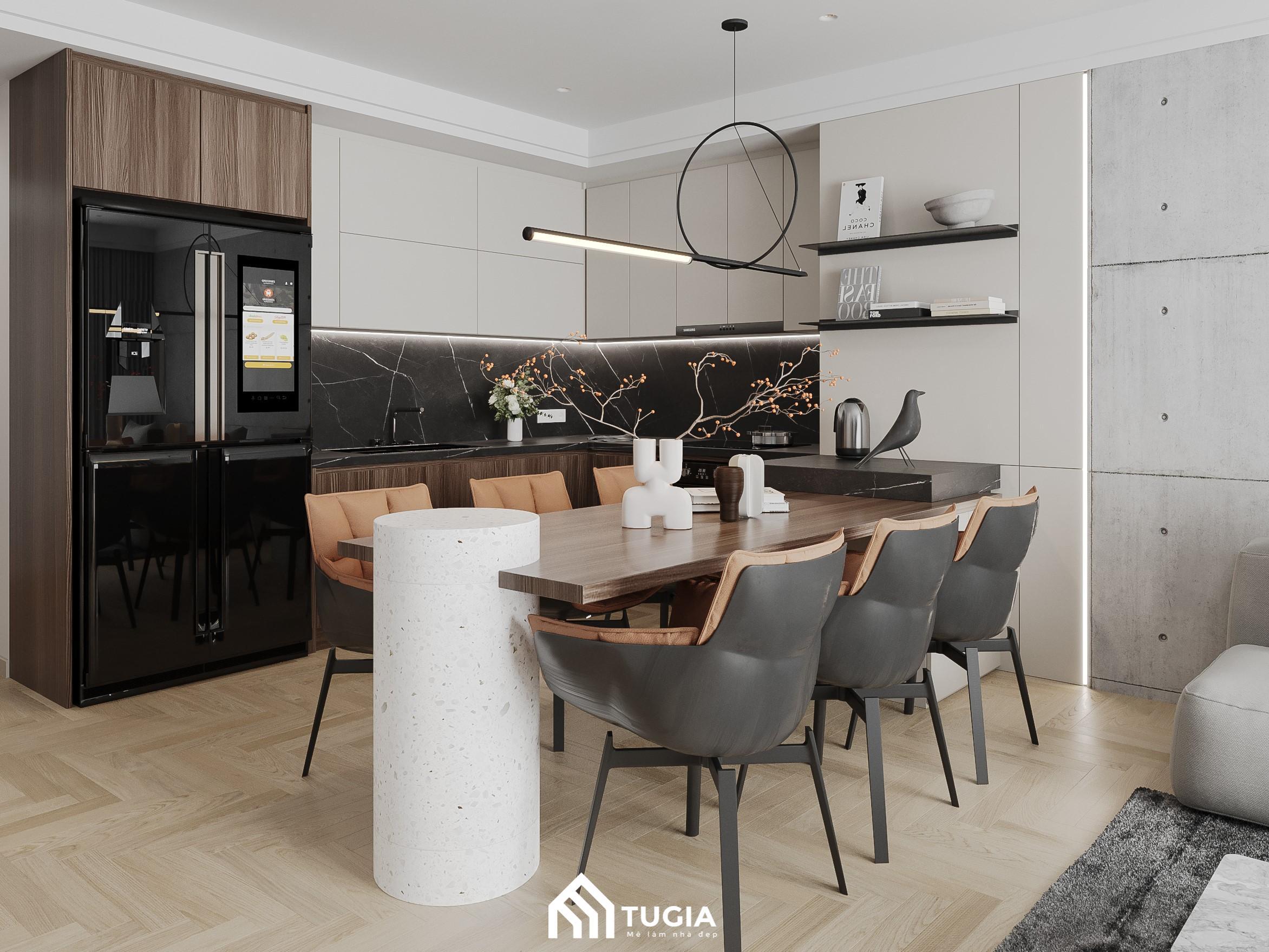 Bố trí đồ nội thất thông minh khi decor phòng bếp đẹp giúp tăng tính tối ưu hoá cho không gian sống tiện nghi