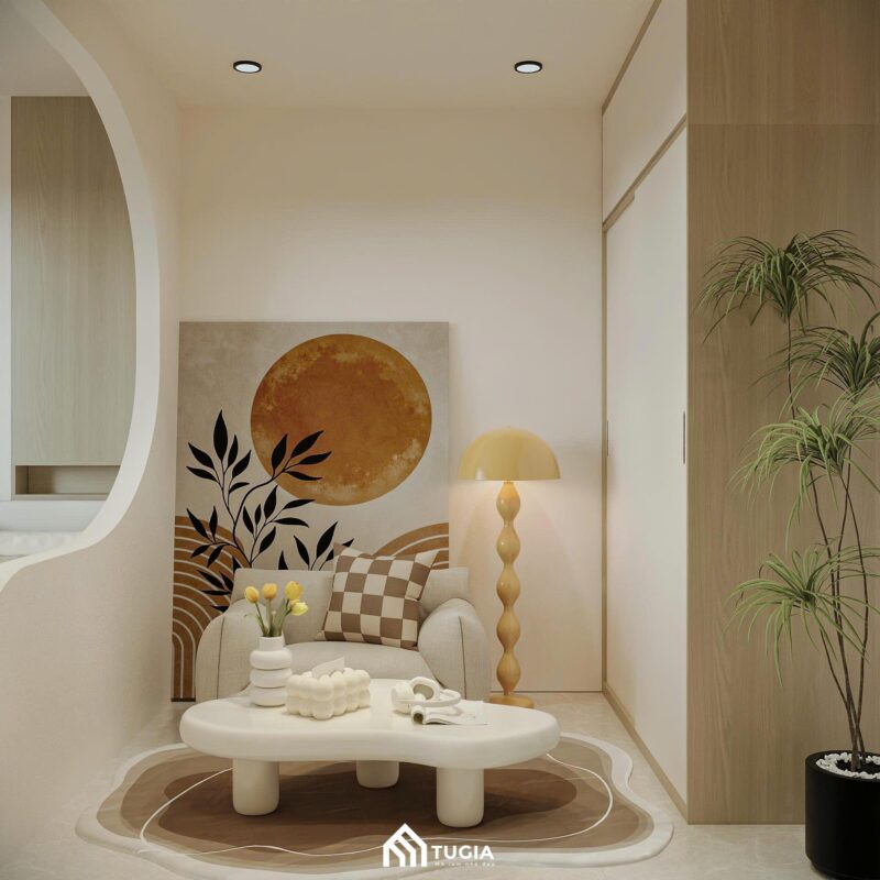 Không gian căn hộ được thiết kế theo phong cách Bắc Âu ấm cúng với tông màu trung tính