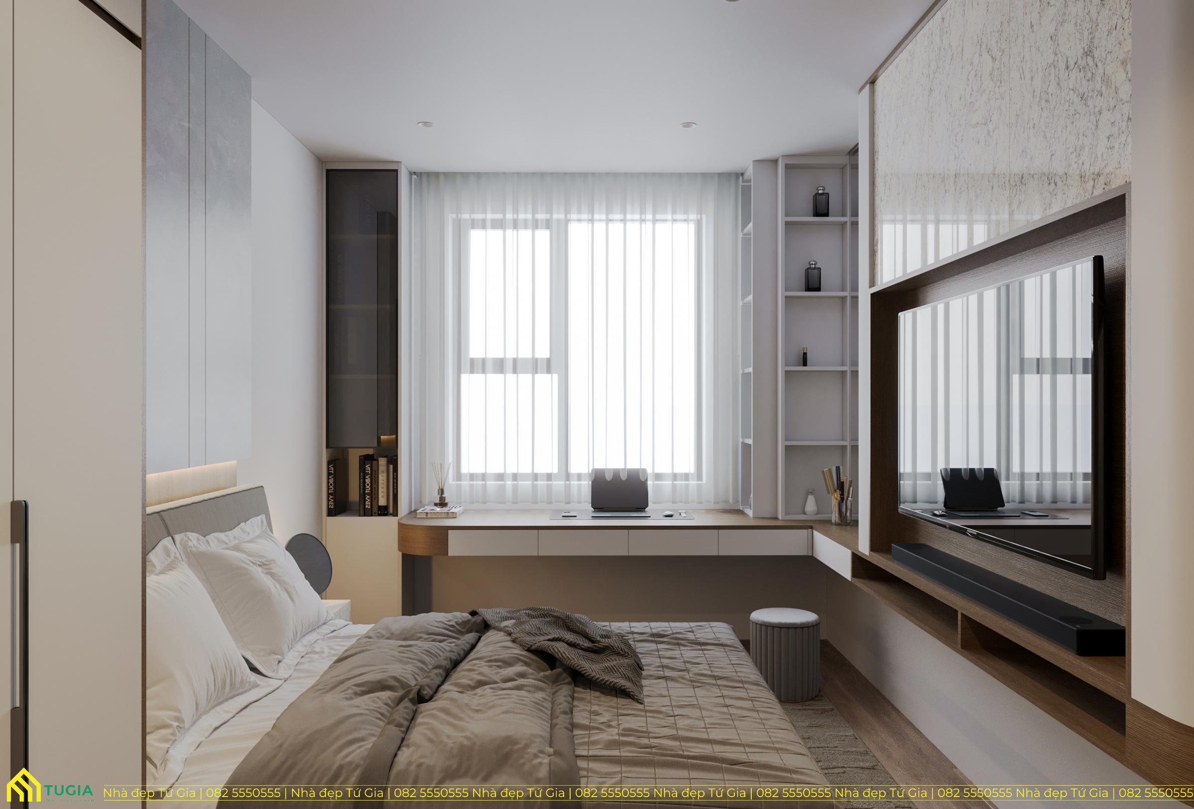Thiết kế bàn làm việc gắn tường nhỏ gọn bên cạnh cửa sổ giúp đón nhận nhiều ánh sáng tự nhiên