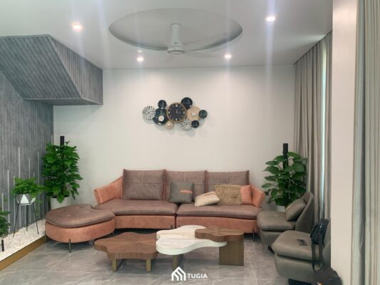 Hạng mục thi công phòng khách cho căn biệt thự của Chị Vân Anh tại Quảng Ninh được thi công theo phong cách hiện đại