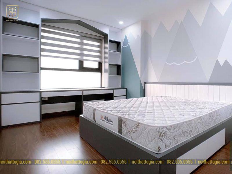 Hạng mục thi công phòng ngủ với giường ngủ, bàn trang điểm, tủ quần áo,...
