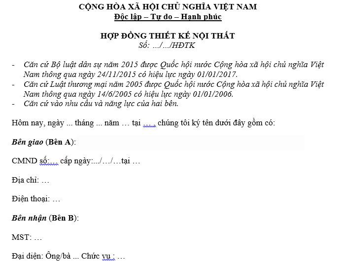 Mẫu hợp đồng thiết kế nội thất tiêu chuẩn đầy đủ năm 2025