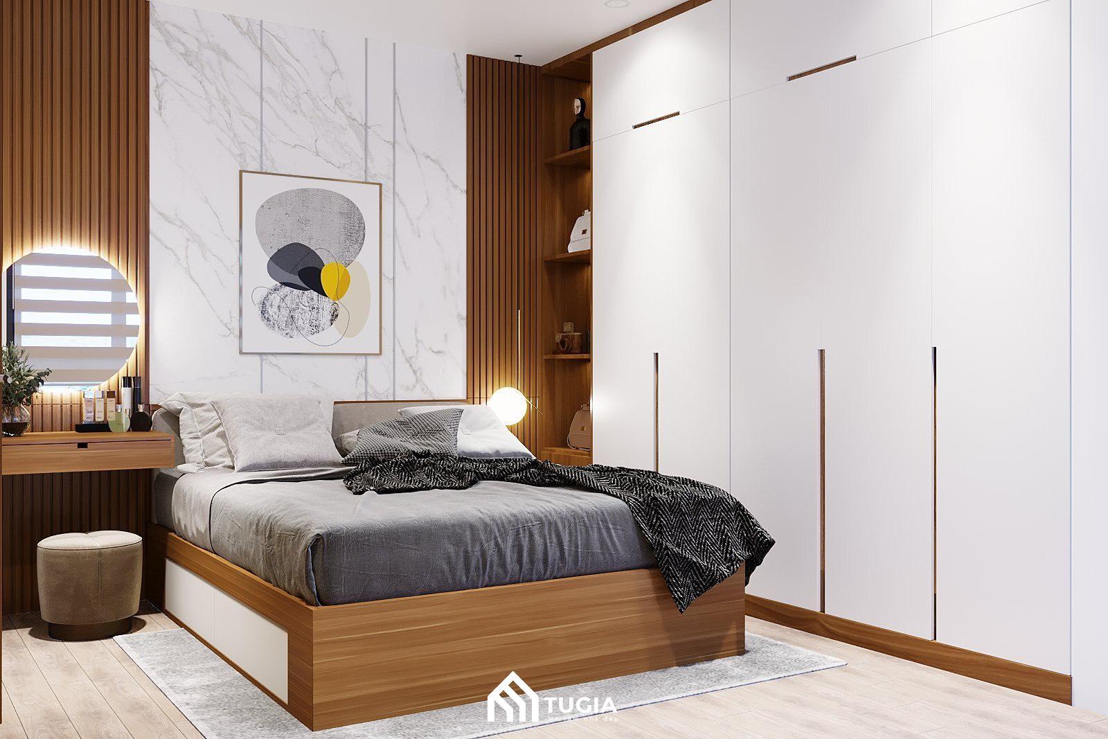 Tủ quần áo được làm kịch trần với chất liệu gỗ công nghiệp chống ẩm phủ Melamine