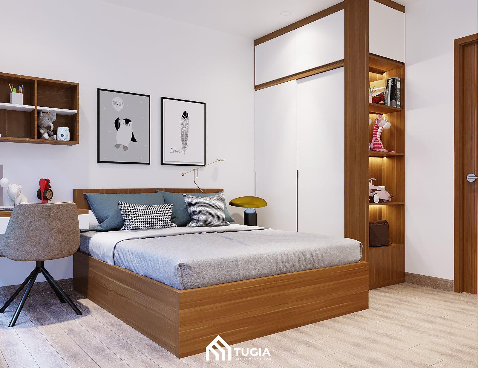 Tủ quần áo kết hợp kệ trang trí có thể dùng làm nơi cất giữ đồ chơi vô cùng hợp lý