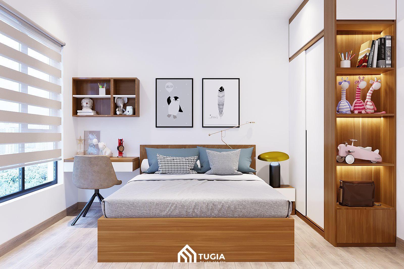 Phòng ngủ cho bé theo phong cách tối giản nhưng không hề nhàm chán chút nào với các đồ decor và tranh trang trí làm điểm nhấn