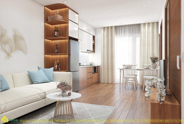Thiết kế phòng khách liền phòng bếp giúp cả căn nhà nhận được nguồn sáng tự nhiên dồi dào