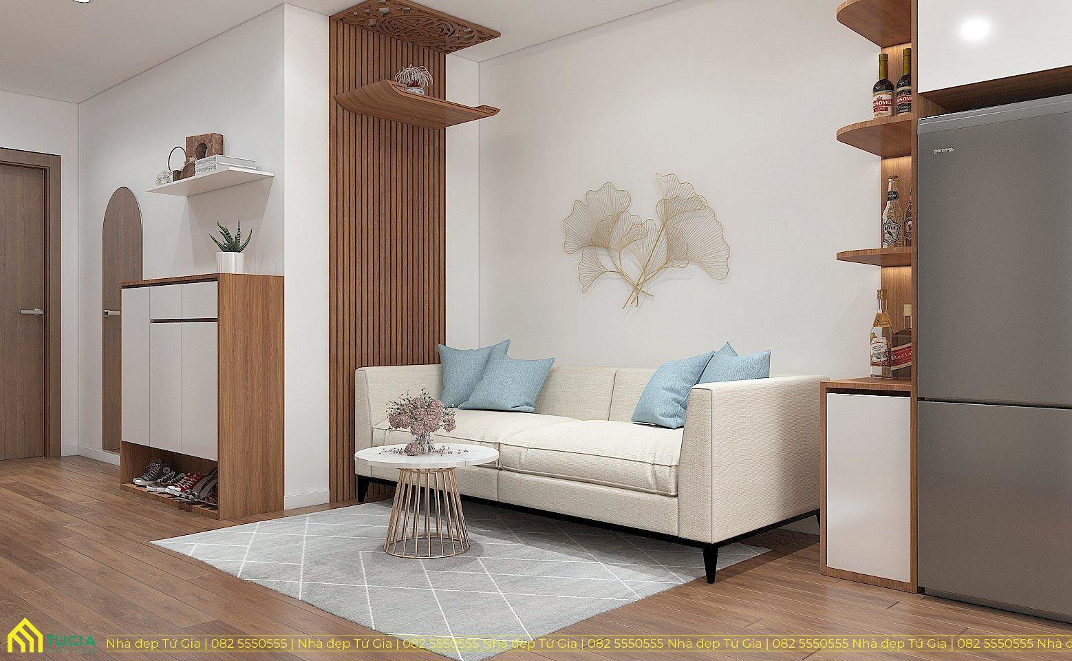 Trang trí phòng khách bằng vách lam gỗ giúp tăng tính thẩm mỹ cho toàn bộ không gian