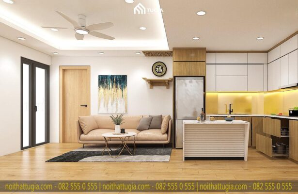 Thiết kế nội thất phẳng, vuông vắn, không có chi tiết rườm rà giúp không gian được gọn gàng, thoáng