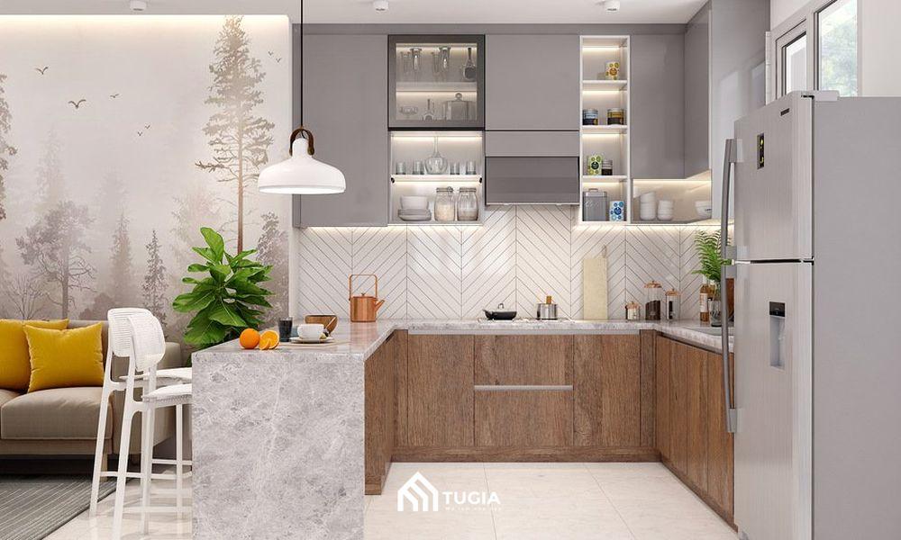 Nhà bếp nhỏ thiết kế phong cách hiện đại đơn giản, tinh tế