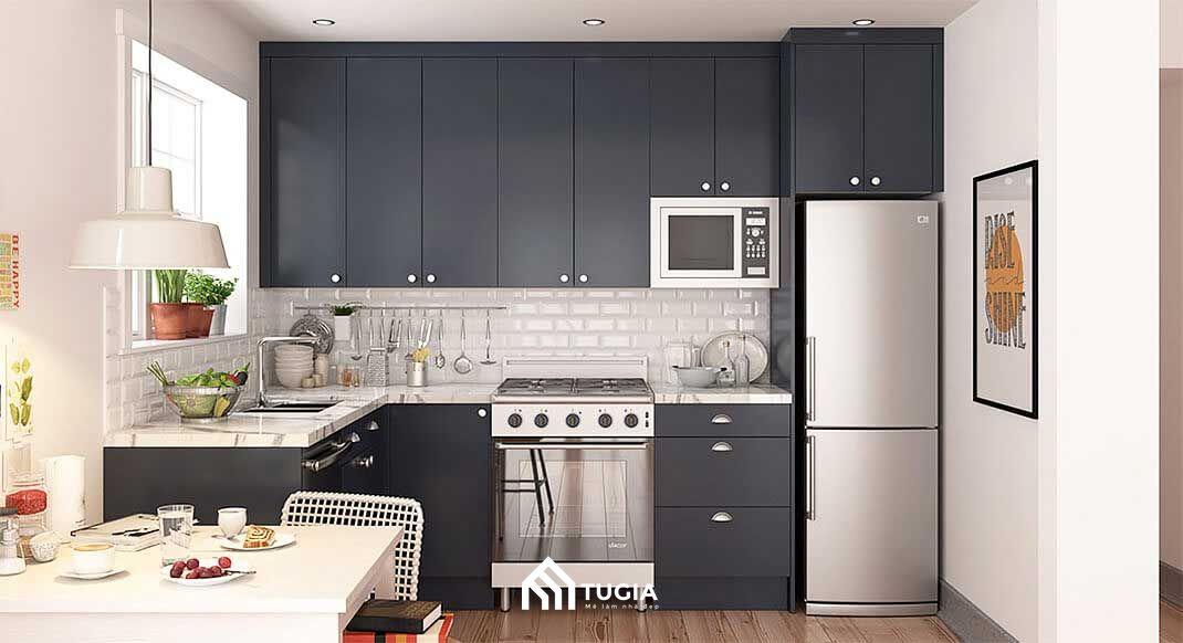 Tủ bếp chữ L giúp tận dụng tối đa không gian góc