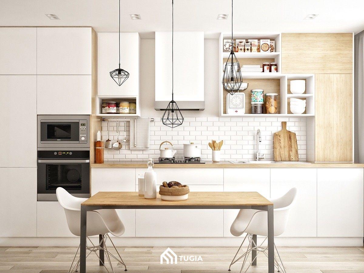 Decor bếp nhỏ phong cách Scandinavian tone trắng