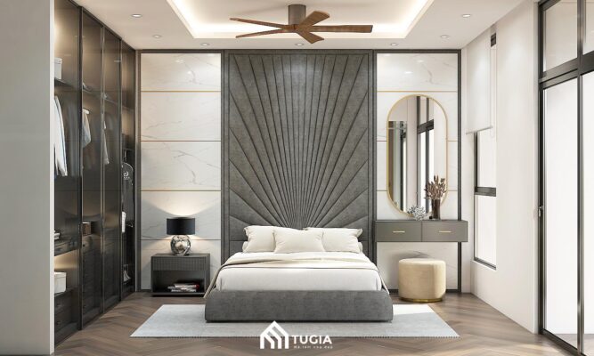 Phòng ngủ Master hiện đại và cao cấp đón trọn ánh sáng tự nhiên nhờ khung cửa sổ lớn