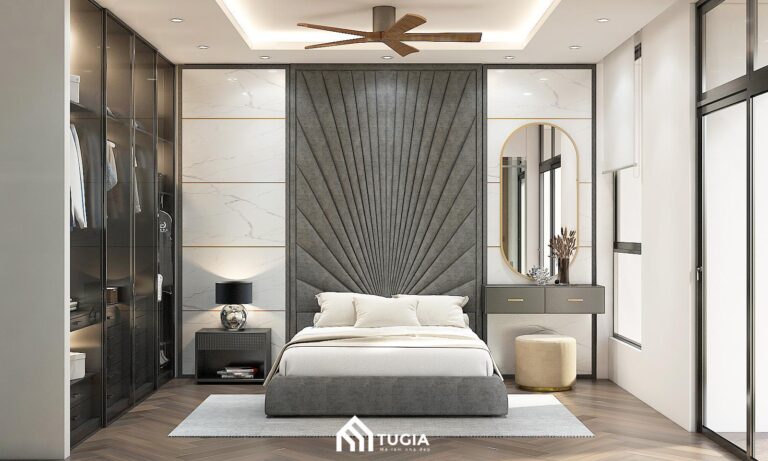 Phòng ngủ Master hiện đại và cao cấp đón trọn ánh sáng tự nhiên nhờ khung cửa sổ lớn